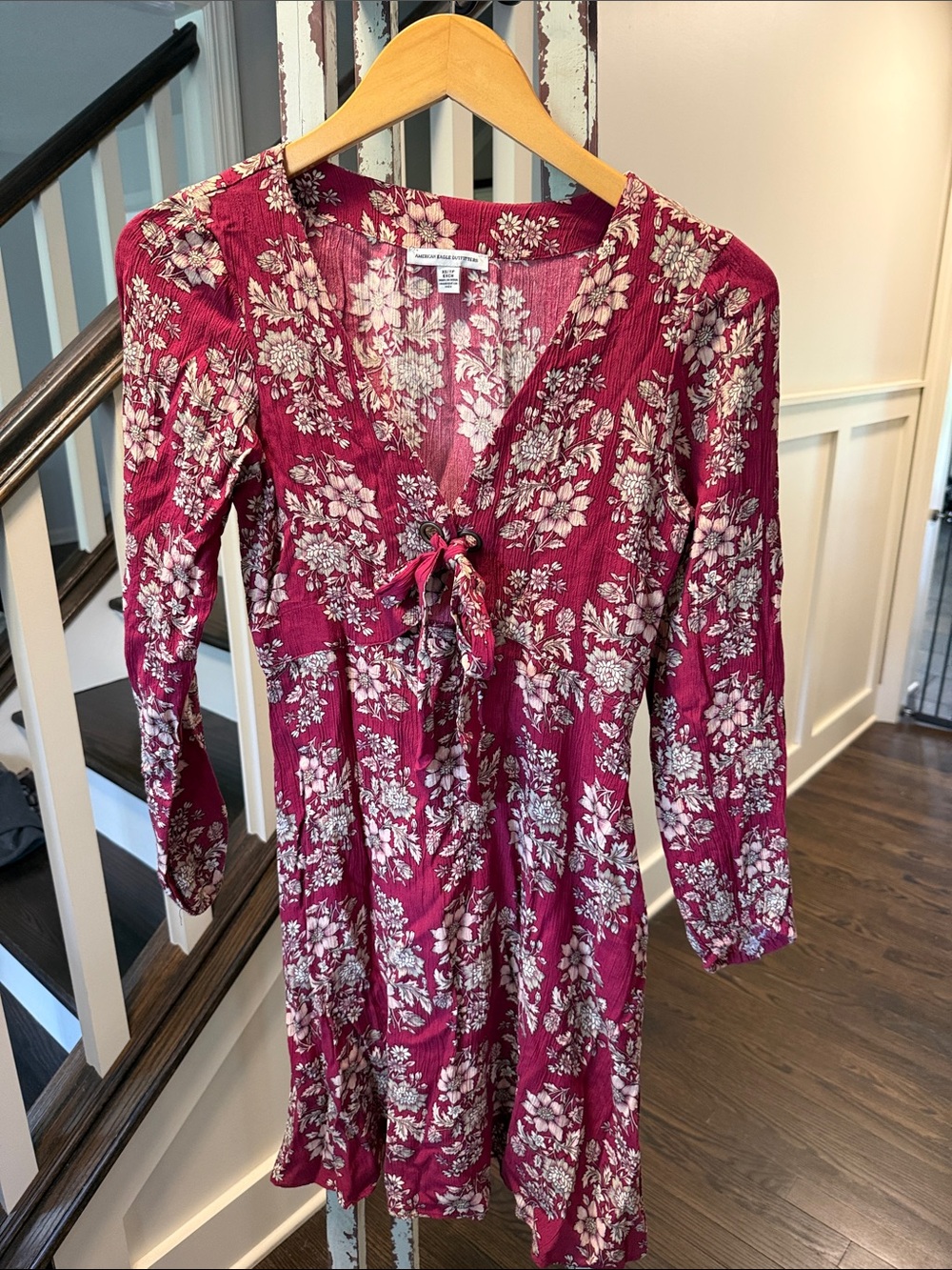 American Eagle Outfitters Burgundy Floral V-Neck Dress